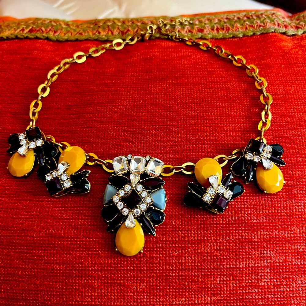 J Crew Statement Necklace with faux yellow and blue stones